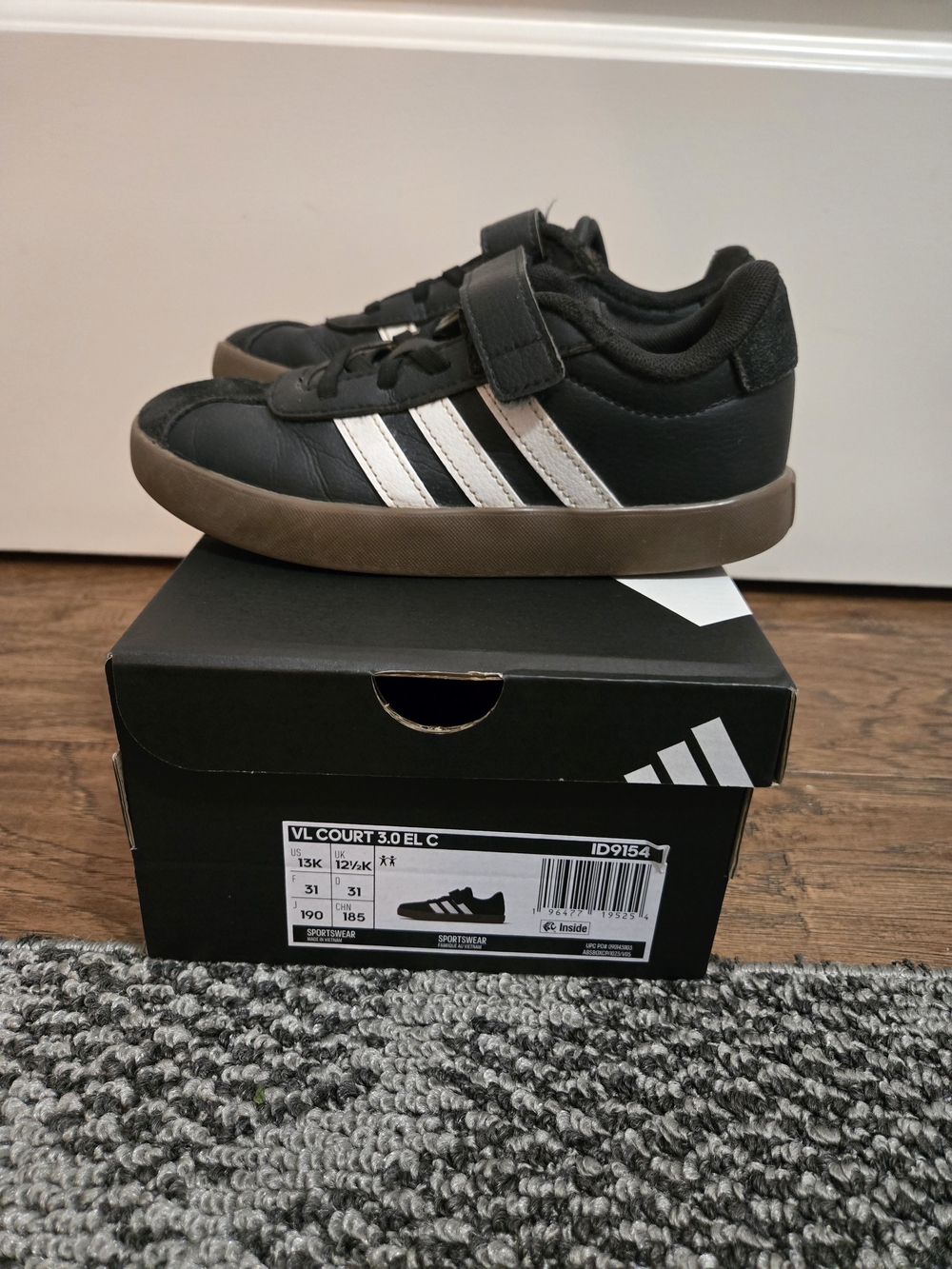 Adidas Kids VL Court 3.0 EL C Black/White Casual Shoe 13K